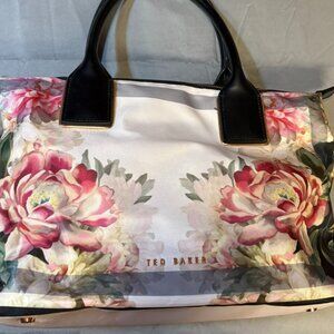 Ted Baker Nisha Ivory Floral Tote Bag – Rose Gold Accents, Black Handles